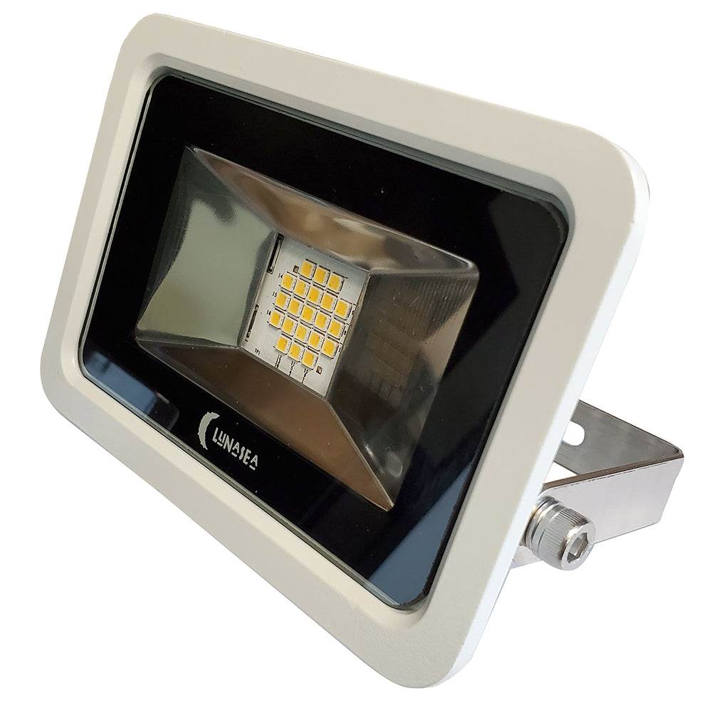 Suncoast Marine and Auto offers Lunasea 10W Slimline LED Floodlight, 120VAC Only, Cool White, 1200 Lumens, 3 Cord - White Housing [LLB-366N-31-10]