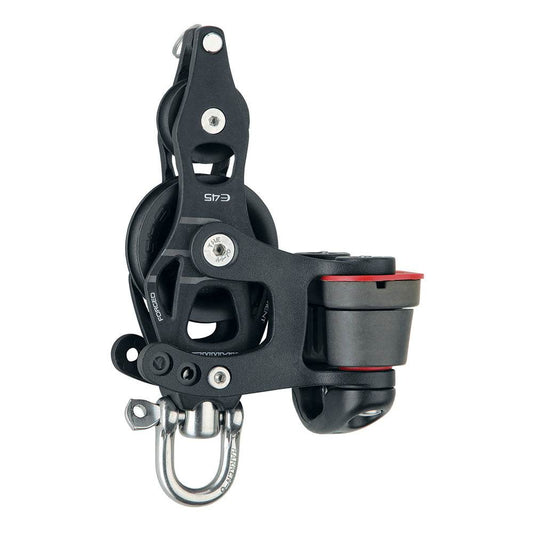 Suncoast Marine and Auto offers Harken 45mm Single Aluminum Element Fiddle Block w/Swivel, Becket 150 Cam Cleat [6234]