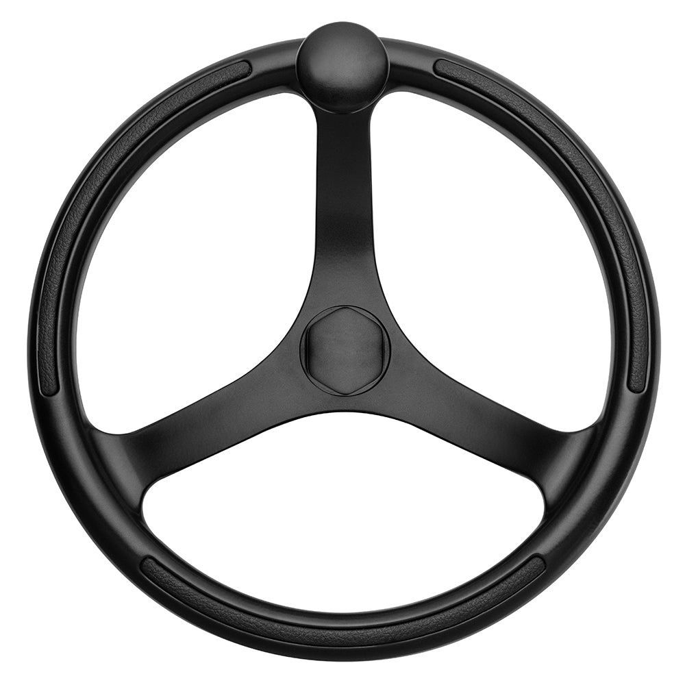 Suncoast Marine and Auto offers Schmitt Marine Primus Wheel 13.5" Black 3/4" Tapered Shaft w/Knob Finger Grips - Black Powder Coat [742132BFGK]