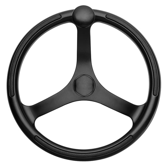 Suncoast Marine and Auto offers Schmitt Marine Primus Wheel 13.5" Black 3/4" Tapered Shaft w/Knob Finger Grips - Black Powder Coat [742132BFGK]