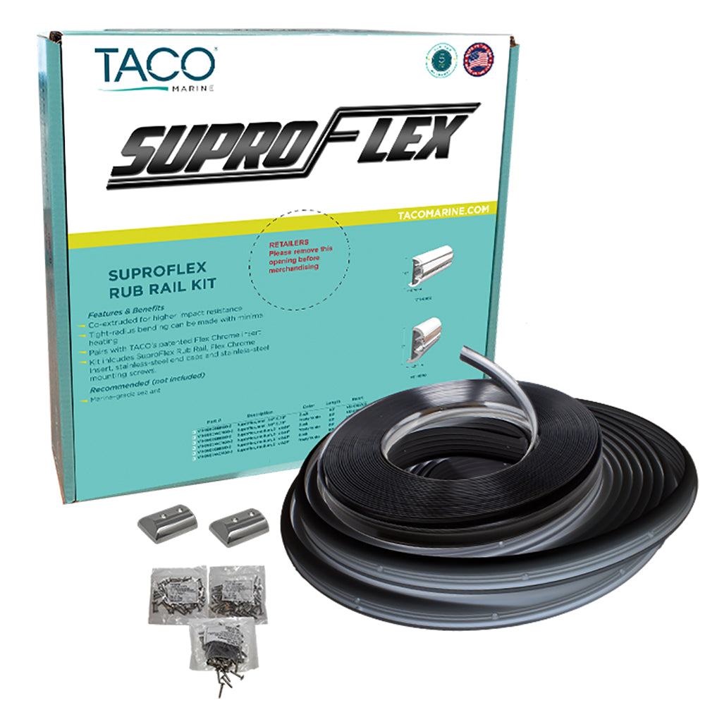 Suncoast Marine and Auto offers TACO SuproFlex Rub Rail Kit - Black w/Flex Chrome Insert - 1.6"H x .78"W x 60L [V11-9960BBK60-2]