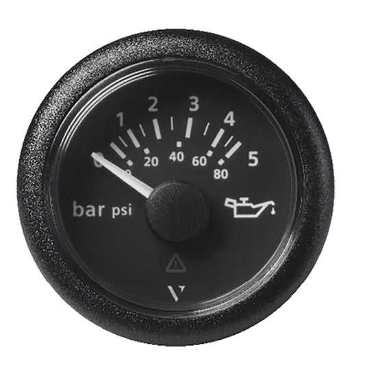 Suncoast Marine and Auto offers Veratron 52 MM (2-1/16") ViewLine Oil Pressure Gauge 5 Bar/80 PSI - Black Dial Round Bezel [A2C59514123]