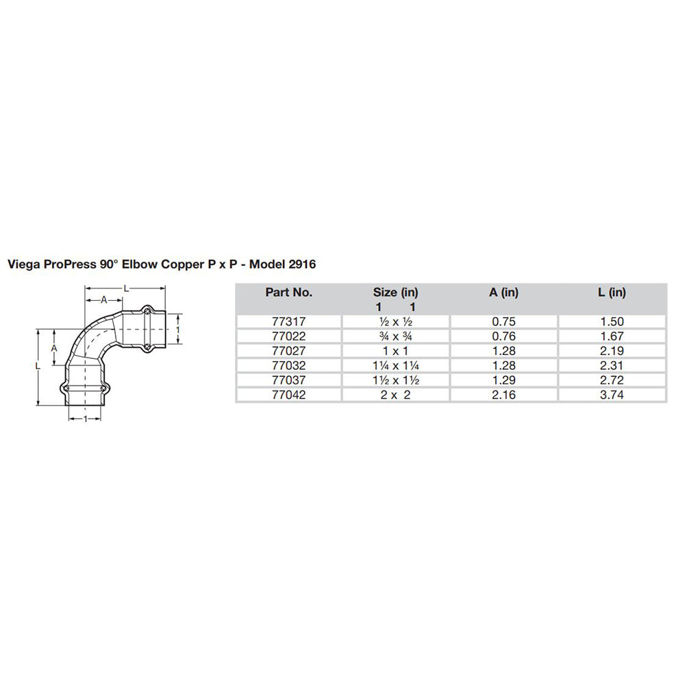 Suncoast Marine and Auto offers Viega ProPress 1/2" - 90 Copper Elbow - Double Press Connection - Smart Connect Technology [77317]