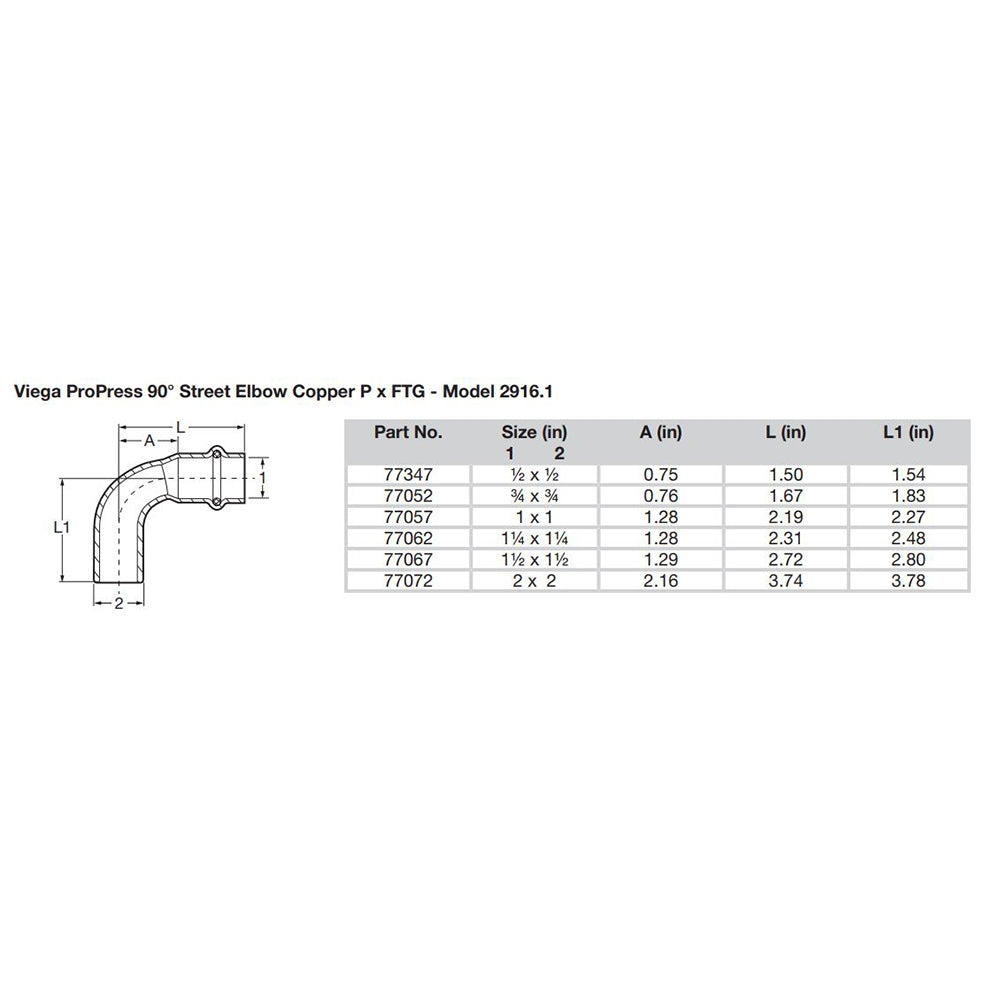 Suncoast Marine and Auto offers Viega Propress 1/2" - 90 Copper Elbow - Street/Press Connection - Smart Connect Technology [77347]