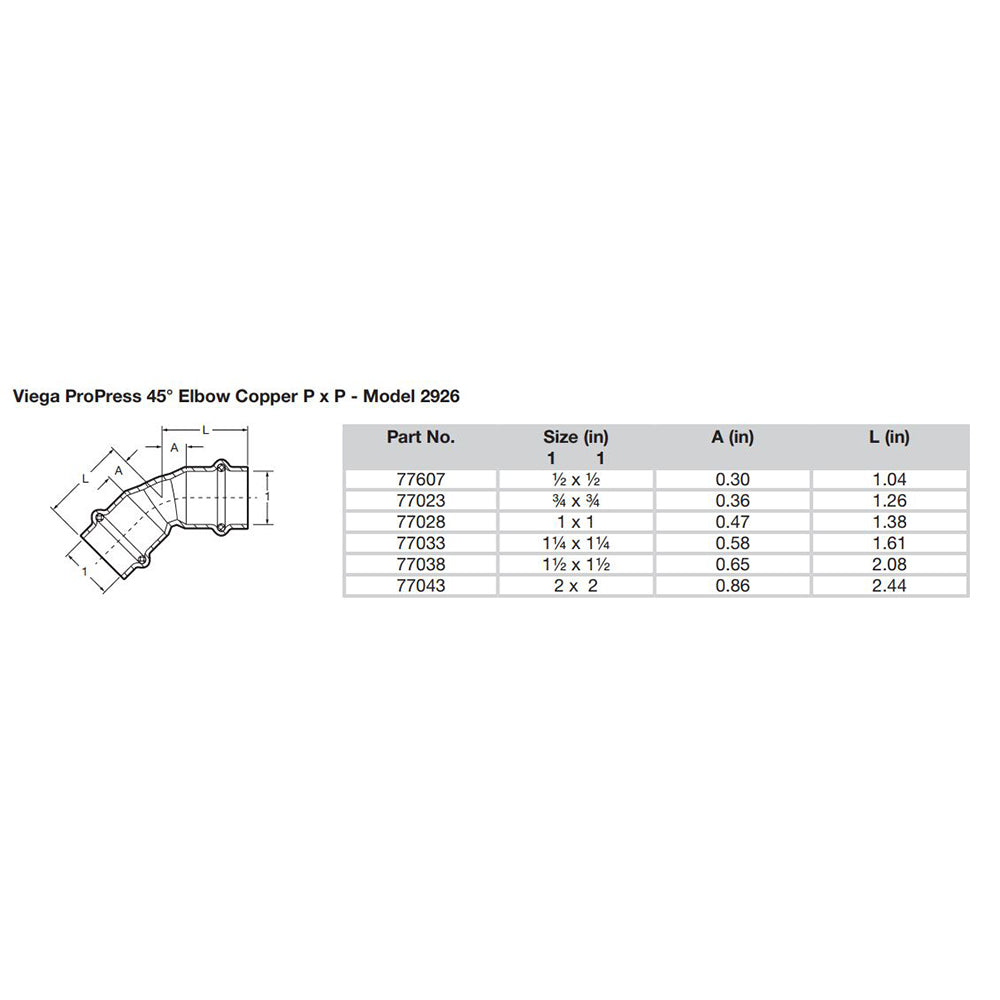 Suncoast Marine and Auto offers Viega ProPress 1/2" - 45 Copper Elbow - Double Press Connection - Smart Connect Technology [77607]