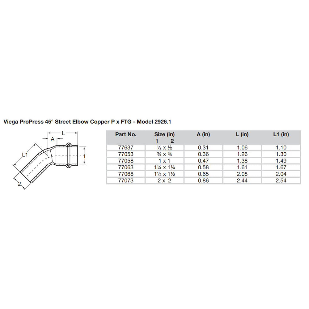 Suncoast Marine and Auto offers Viega ProPress 1/2" - 45 Copper Elbow - Street/Press Connection [77637]