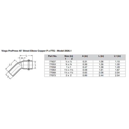 Suncoast Marine and Auto offers Viega ProPress 1/2" - 45 Copper Elbow - Street/Press Connection [77637]