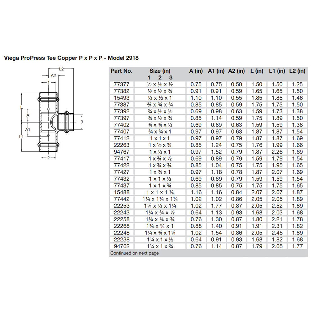 Suncoast Marine and Auto offers Viega ProPress 1/2" Copper Tee - Triple Press Connection - Smart Connect Technology [77377]