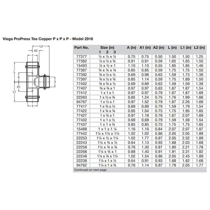 Suncoast Marine and Auto offers Viega ProPress 1" Copper Tee - Triple Press Connection - Smart Connect Technology [77412]