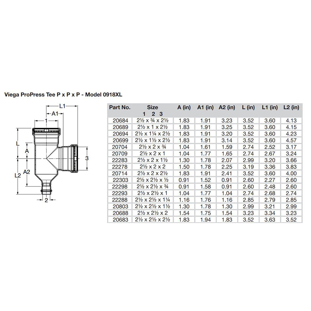 Suncoast Marine and Auto offers Viega ProPress 2-1/2" Copper Tee - Triple Press Connection - Smart Connect Technology [20683]