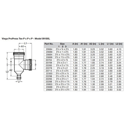 Suncoast Marine and Auto offers Viega ProPress 2-1/2" Copper Tee - Triple Press Connection - Smart Connect Technology [20683]