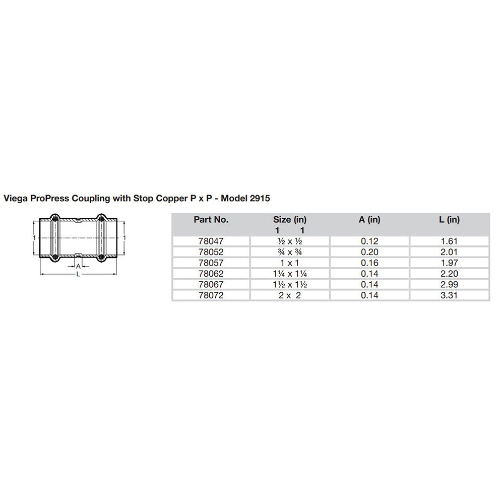 Suncoast Marine and Auto offers Viega ProPress 1/2" Copper Coupling w/Stop - Double Press Connection - Smart Connect Technology [78047]