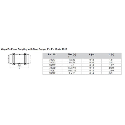 Suncoast Marine and Auto offers Viega ProPress 1/2" Copper Coupling w/Stop - Double Press Connection - Smart Connect Technology [78047]