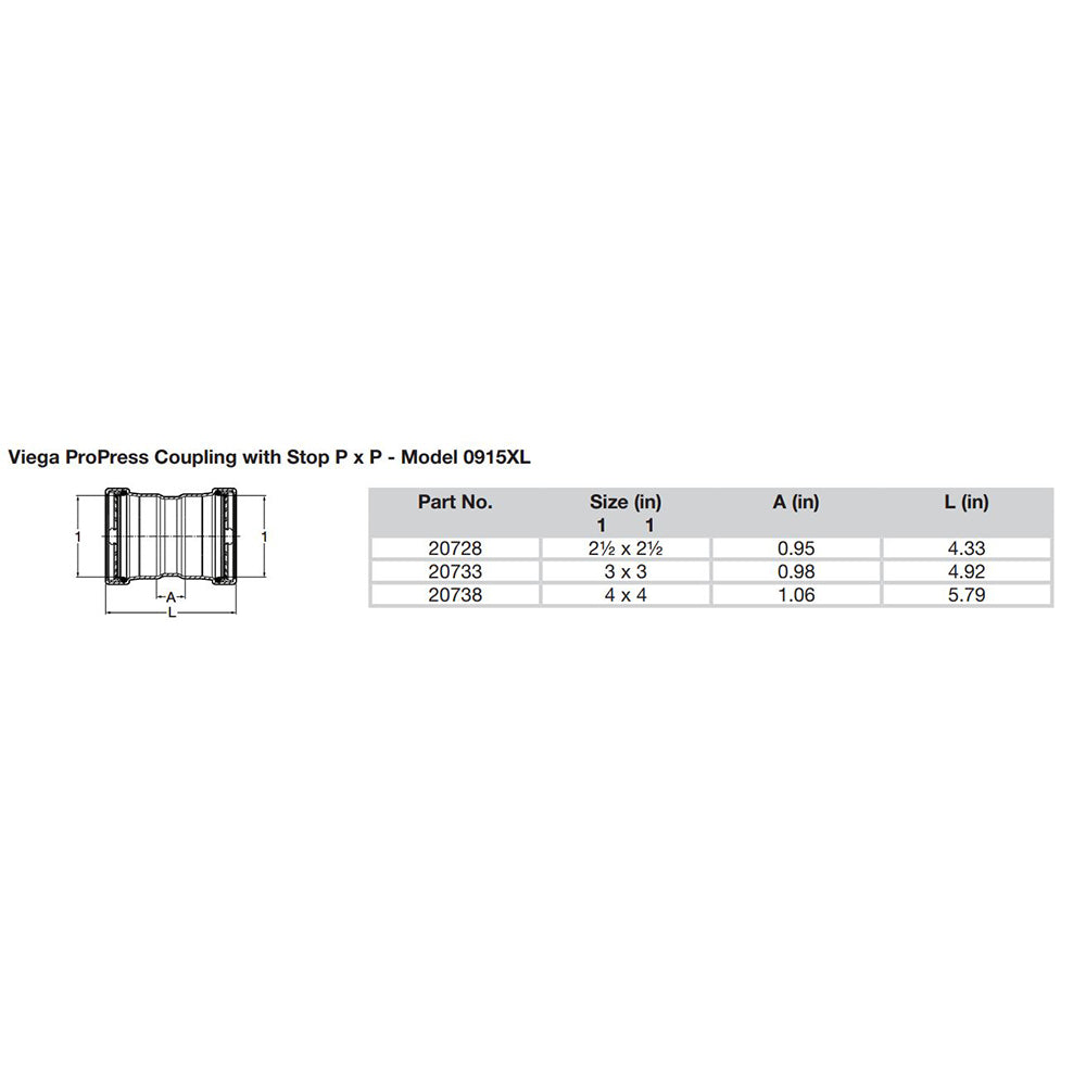 Suncoast Marine and Auto offers Viega ProPress 2-1/2" Copper Coupling w/Stop Double Press Connection - Smart Connect Technology [20728]