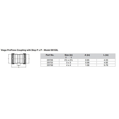 Suncoast Marine and Auto offers Viega ProPress 2-1/2" Copper Coupling w/Stop Double Press Connection - Smart Connect Technology [20728]