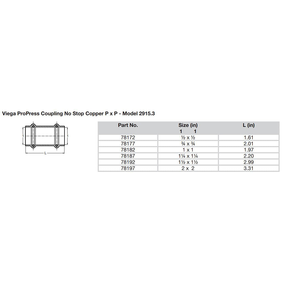 Suncoast Marine and Auto offers Viega ProPress 1/2" Copper Coupling w/o Stop - Double Press Connection - Smart Connect Technology [78172]