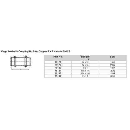 Suncoast Marine and Auto offers Viega ProPress 1/2" Copper Coupling w/o Stop - Double Press Connection - Smart Connect Technology [78172]