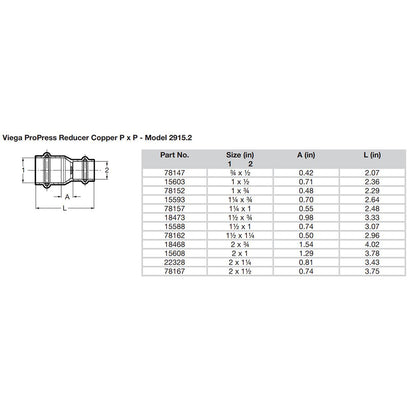 Suncoast Marine and Auto offers Viega ProPress 1-1/2" x 1" Copper Reducer - Double Press Connection - Smart Connect Technology [15588]