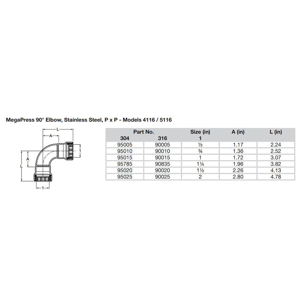 Suncoast Marine and Auto offers Viega MegaPress 1/2" 90 Stainless 304 Elbow - Double Press Connection - Smart Connect Technology [95005]