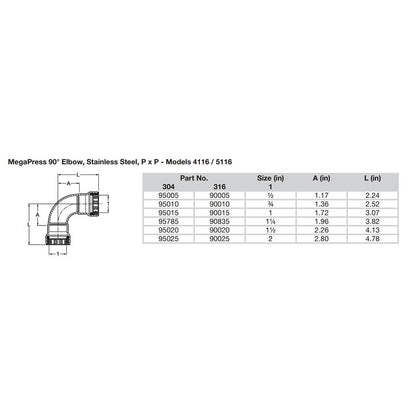 Suncoast Marine and Auto offers Viega MegaPress 1/2" 90 Stainless 304 Elbow - Double Press Connection - Smart Connect Technology [95005]