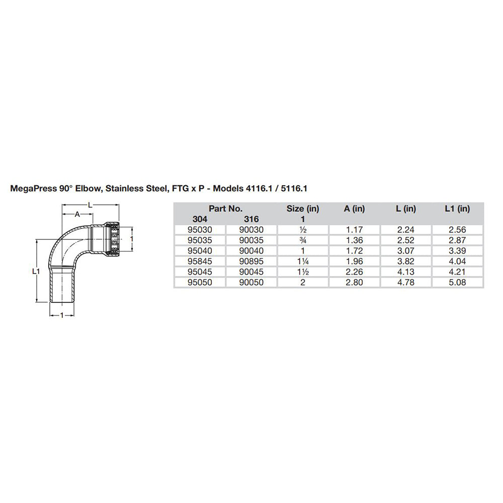 Suncoast Marine and Auto offers Viega MegaPress 1/2" 90 Stainless 304 Elbow - Street/Press Connection - Smart Connect Technology [95030]