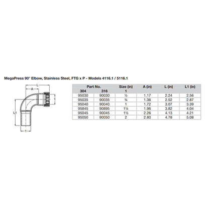 Suncoast Marine and Auto offers Viega MegaPress 1/2" 90 Stainless 304 Elbow - Street/Press Connection - Smart Connect Technology [95030]