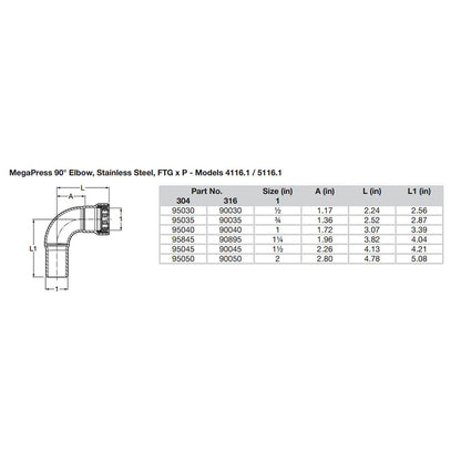 Suncoast Marine and Auto offers Viega MegaPress 1-1/2" 90 Stainless Steel 304 Elbow Street - Press Connection - Smart Connect Technology [95045]