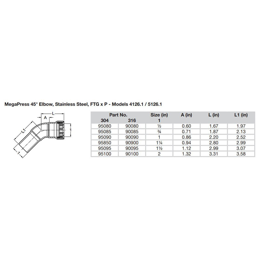 Suncoast Marine and Auto offers Viega MegaPress 1/2" 45 Stainless Steel 304 Elbow Street - Press Connection - Smart Connect Technology [95080]