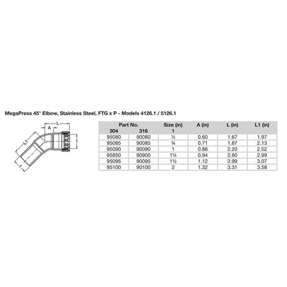 Suncoast Marine and Auto offers Viega MegaPress 1" 45 Stainless Steel 304 Elbow Street - Press Connection - Smart Connect Technology [95090]