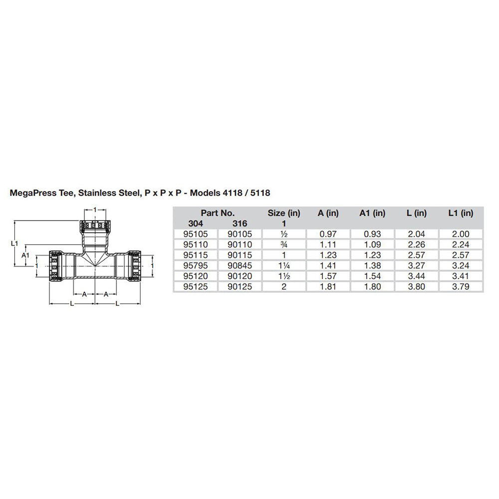 Suncoast Marine and Auto offers Viega MegaPress 1/2" Stainless Steel 304 Tee - Triple Press Connection - Smart Connect Technology [95105]