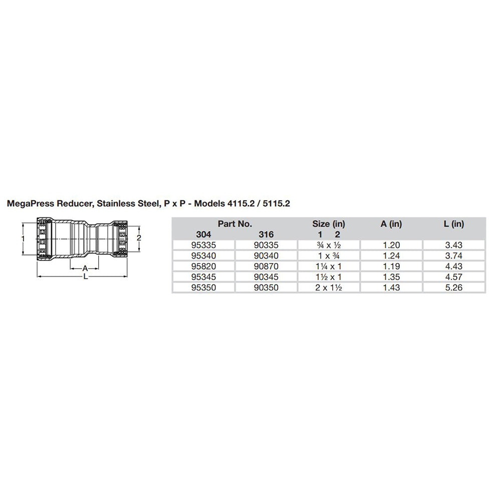 Suncoast Marine and Auto offers Viega MegaPress 3/4" x 1/2" Stainless Steel 304 Reducer - Double Press Connection - Smart Connect Technology [95335]