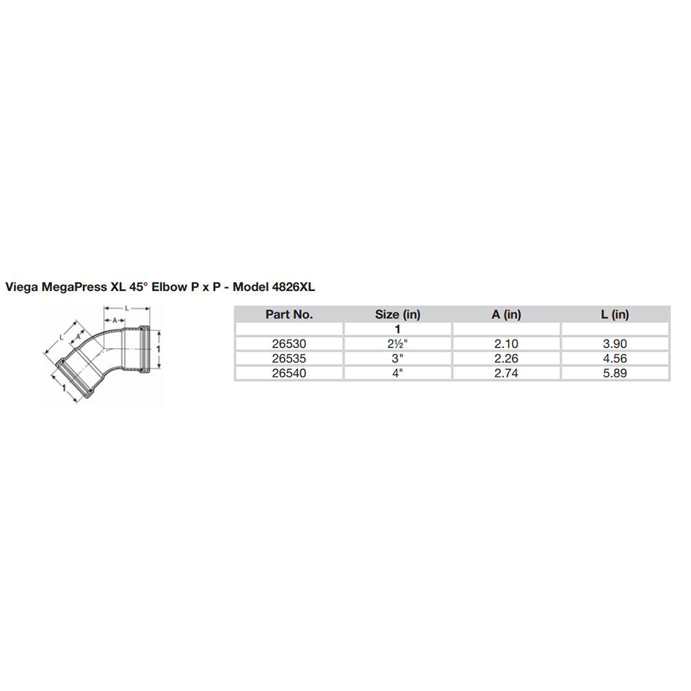 Suncoast Marine and Auto offers Viega MegaPress 2-1/2" 45 Carbon Steel Elbow w/FKM - Double Press Connection - Smart Connect Technology [26530]