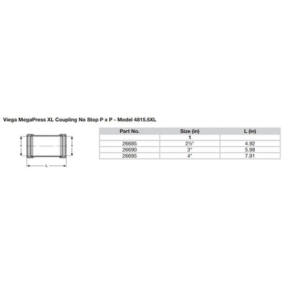 Suncoast Marine and Auto offers Viega MegaPress 2-1/2" Carbon Steel Coupling w/o Stop w/FMK - Double Press Connection - Smart Connect Technology [26685]