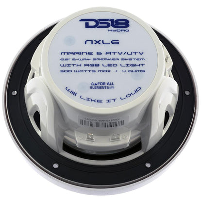 Suncoast Marine and Auto offers DS18 HYDRO 6.5" 2-Way Marine Speakers w/RGB LED Lights 300W - White [NXL-6]