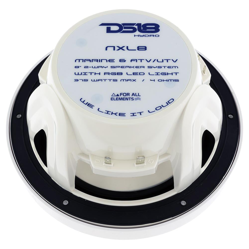 Suncoast Marine and Auto offers DS18 HYDRO 8" 2-Way Marine Speakers w/RGB LED Lights 375W - White [NXL-8]