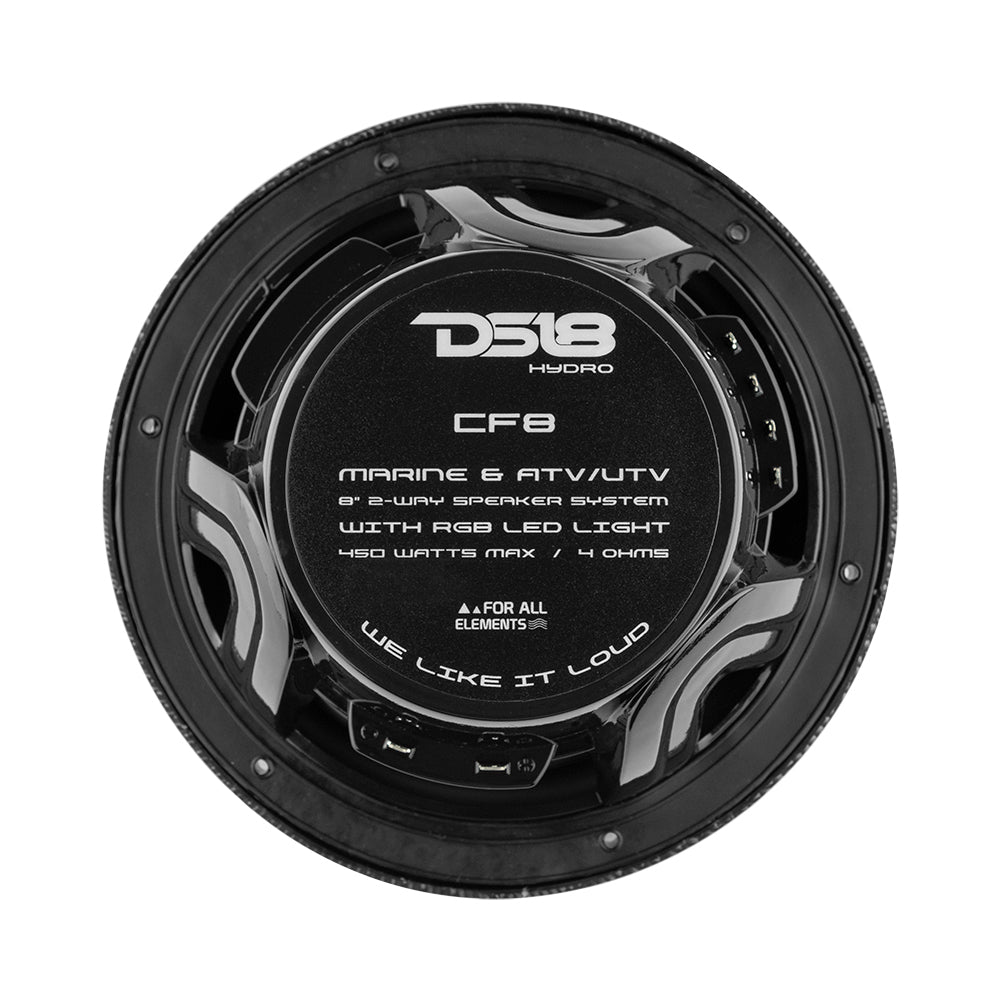 Suncoast Marine and Auto offers DS18 HYDRO 8" 2-Way Marine Speakers w/RGB LED Lights 450W - Black Carbon Fiber [CF-8]