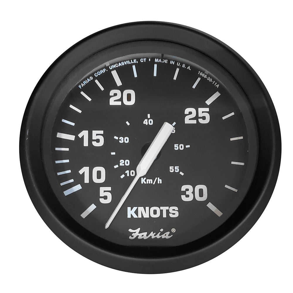 Suncoast Marine and Auto offers Faria Euro Black 4" Speedometer - 30 Knot (Pitot) [32809]