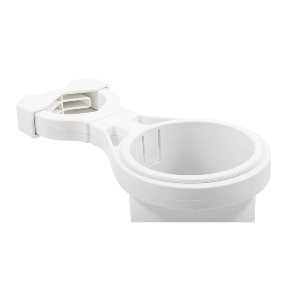 Suncoast Marine and Auto offers Camco Clamp-On Rail Mounted Cup Holder - Large for Up to 2" Rail - White [53083]