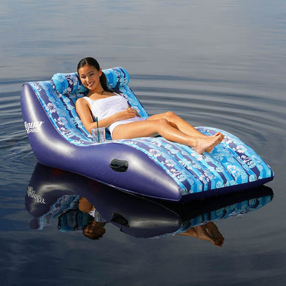 Suncoast Marine and Auto offers Aqua Leisure Ultra Cushioned Comfort Lounge Hawaiian Wave Print w/Adjustable Pillow [APL17014S2]