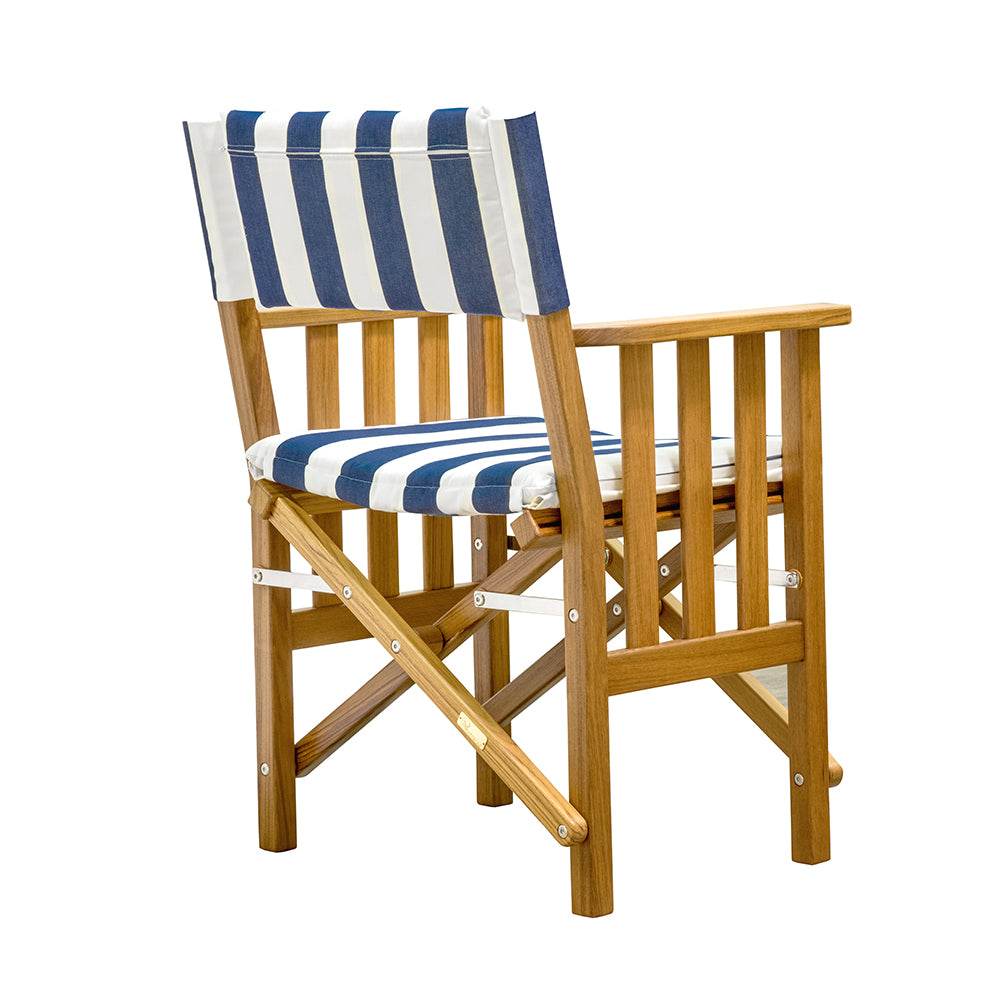 Suncoast Marine and Auto offers Whitecap Directors Chair II w/Navy White Cushion - Teak [61050]