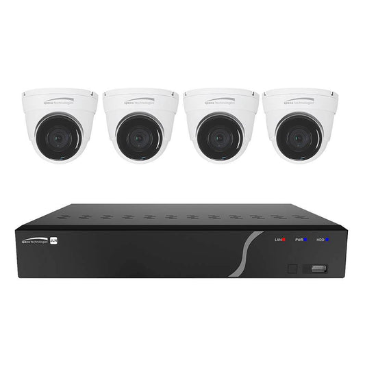 Suncoast Marine and Auto offers Speco 4 Channel NVR Kit w/4 Outdoor IR 5MP IP Cameras 2.8mm Fixed Lens, 1TB Kit NDAA [ZIPK4N1]