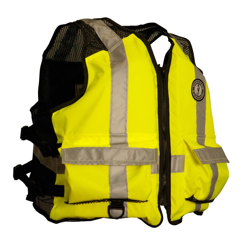 Suncoast Marine and Auto offers Mustang High Visibility Industrial Mesh Vest - Fluorescent Yellow/Green/Black - Small/Medium [MV1254T3-239-S/M-216]