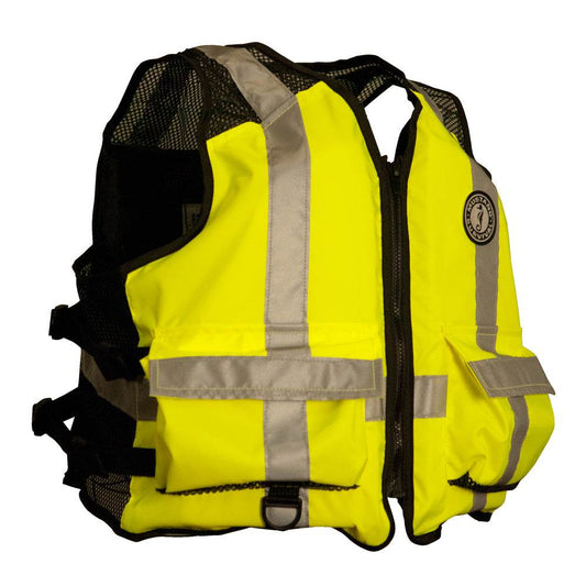 Suncoast Marine and Auto offers Mustang High Visibility Industrial Mesh Vest - Fluorescent Yellow/Green/Black - Small/Medium [MV1254T3-239-S/M-216]