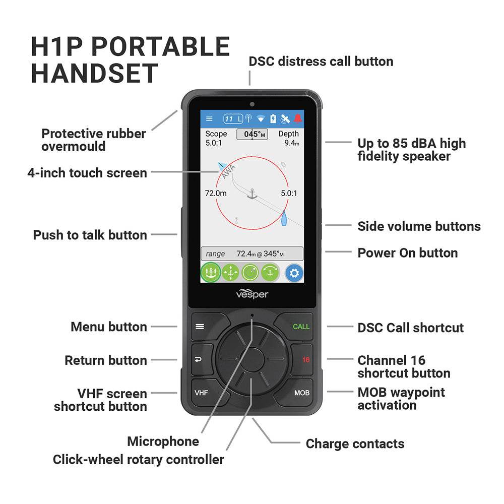 Suncoast Marine and Auto offers Vesper Cortex H1P Portable/Wireless/Rechargeable Handset w/Charging Cradle [010-02816-10]