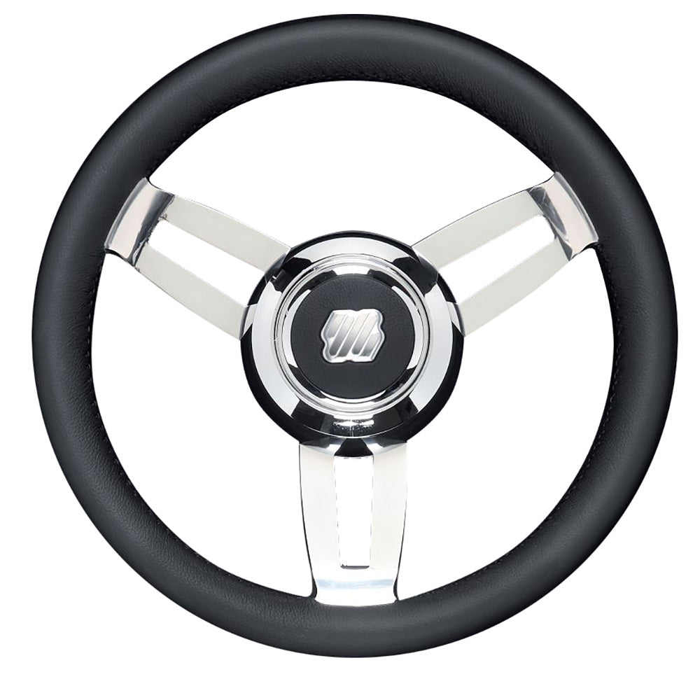 Suncoast Marine and Auto offers Uflex Morosini 13.8" Steering Wheel - Black Polyurethane w/Stainless Steel Spokes Chrome Hub [MOROSINI U/CH/B]