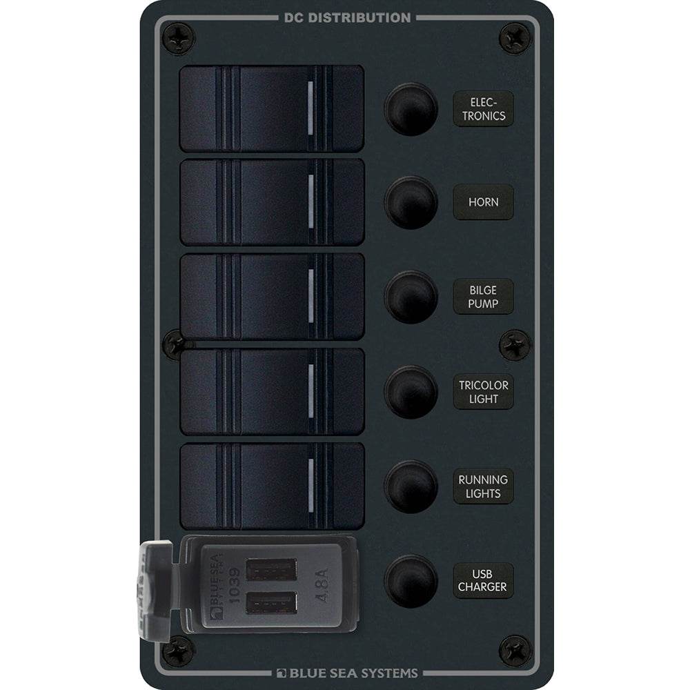 Suncoast Marine and Auto offers Blue Sea 8521 - 5 Position Contura Switch Panel w/Dual USB Chargers - 12/24V DC - Black [8521]