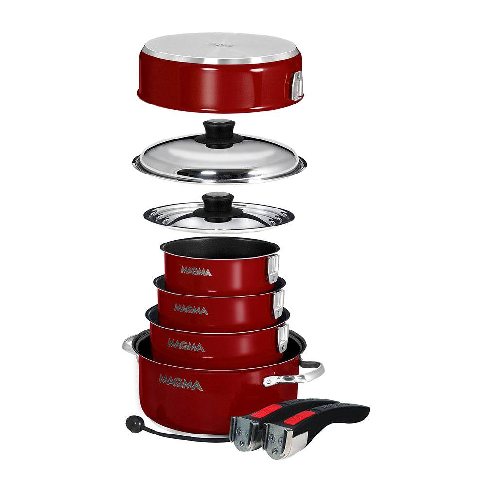 Suncoast Marine and Auto offers Magma Nestable 10 Piece Induction Non-Stick Enamel Finish Cookware Set - Magma Red [A10-366-MR-2-IN]