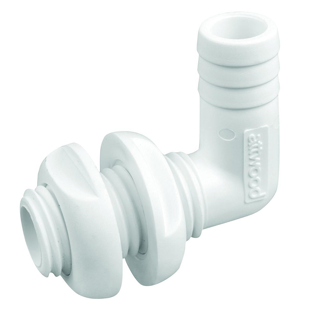 Suncoast Marine and Auto offers Attwood White Plastic 90 Degree Thru-Hull Connector - 3/4" Inner Diameter [3877-3]