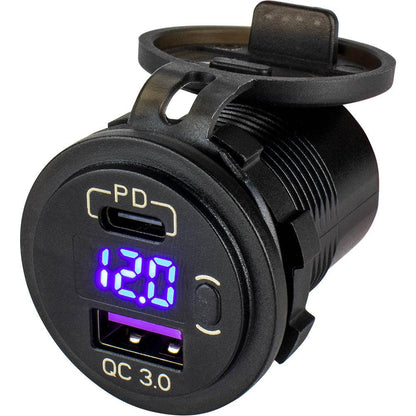 Suncoast Marine and Auto offers Sea-Dog Round USB USB-C Power Socket w/Hidden Voltmeter [426518-1]