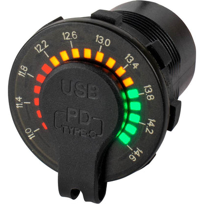 Suncoast Marine and Auto offers Sea-Dog Round Rainbow Voltmeter w/USB USB-C Power Socket [426519-1]